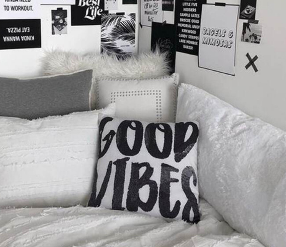 Absolutely love this good vibes pillow, goes with the black & white color scheme of my room 🤍

#LTKGiftGuide #LTKhome #LTKFind