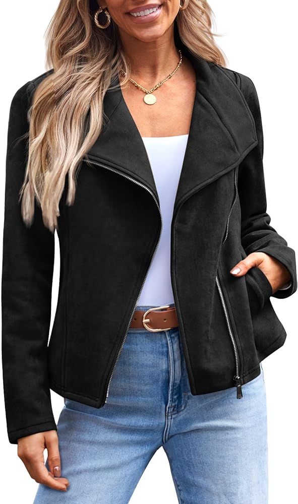 AUTOMET Womens Faux Leather Jackets Suede Fall Fashion 2024 Outfits Winter Clothes Open Front Cro... | Amazon (US)