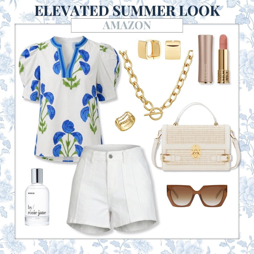 This elevated summer look is giving designer inspired style without the designer price tag. I love the blue printed blouse paired with crisp white shorts and gold accessories, it feels polished, effortless, and perfect for everything from brunch to vacation dinners. Such a chic Amazon outfit for summer.

Top: small, Shoes: 7.5, Bra Size: 34DD, Height: 5'2

amazon fashion finds, elevated summer outfit, chic summer style, amazon outfit ideas, blue and white outfit, vacation outfit women, white shorts outfit, designer inspired fashion, summer brunch outfit, classy casual style, amazon summer look, audriedollins

#LTKootd #LTKOver40 #LTKSeasonal