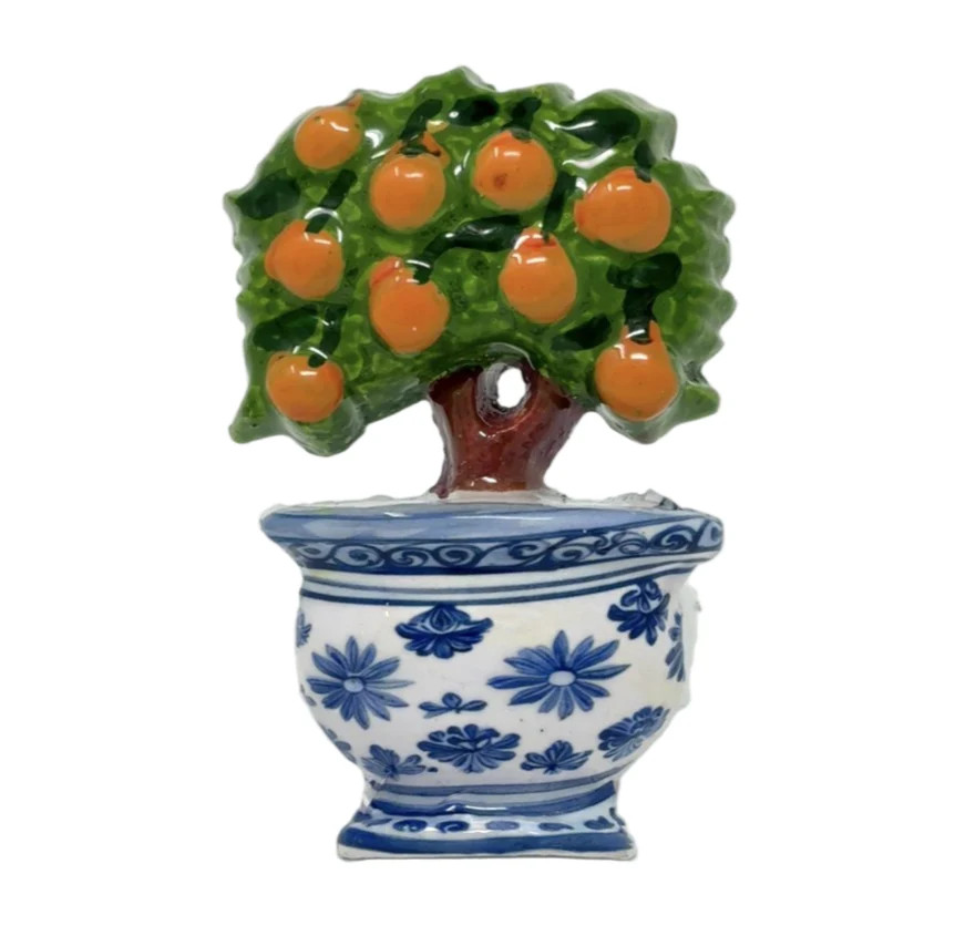 Blue Cachepot Orange Topiary Napkin Ring | The Enchanted Home