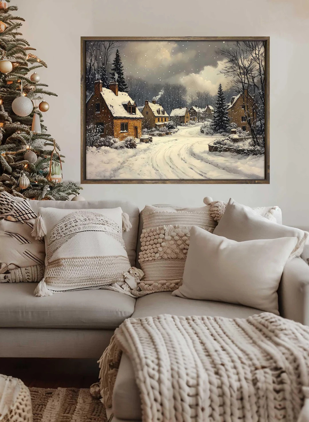 Snowy Lane Framed Artwork Paper Print Modern Sidesignco Original Design Wall Art Christmas Vintag... | Etsy (US)