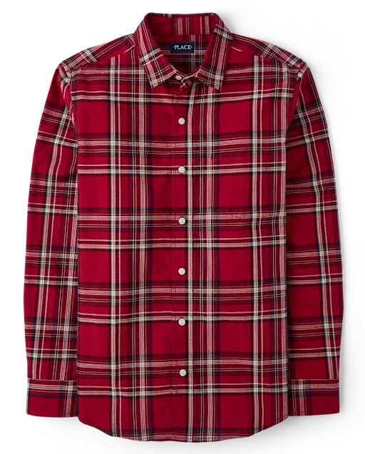 Mens Matching Family Plaid Poplin Button Up Shirt - Red | The Children's Place