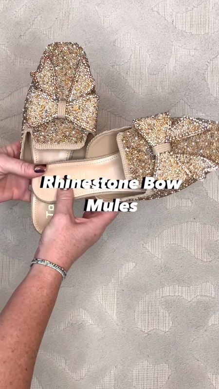 Rhinestone bow mules - tts with a flexible heel which is comfortable. Also linking my outfit (sweater, jeans & similar flannel ), tree, & tree collar.

#LTKSeasonal #LTKHoliday #LTKshoecrush