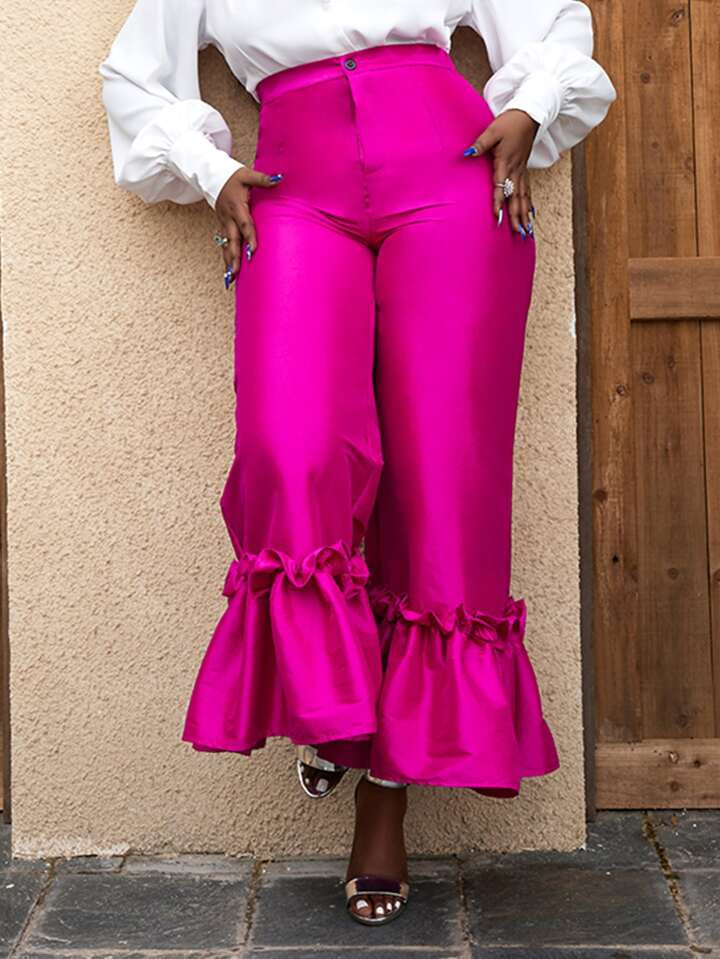 Plus High Waist Ruffle Hem Pants | SHEIN