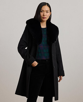 Lauren Ralph Lauren Women's Faux-Fur-Collar Coat - Macy's | Macy's