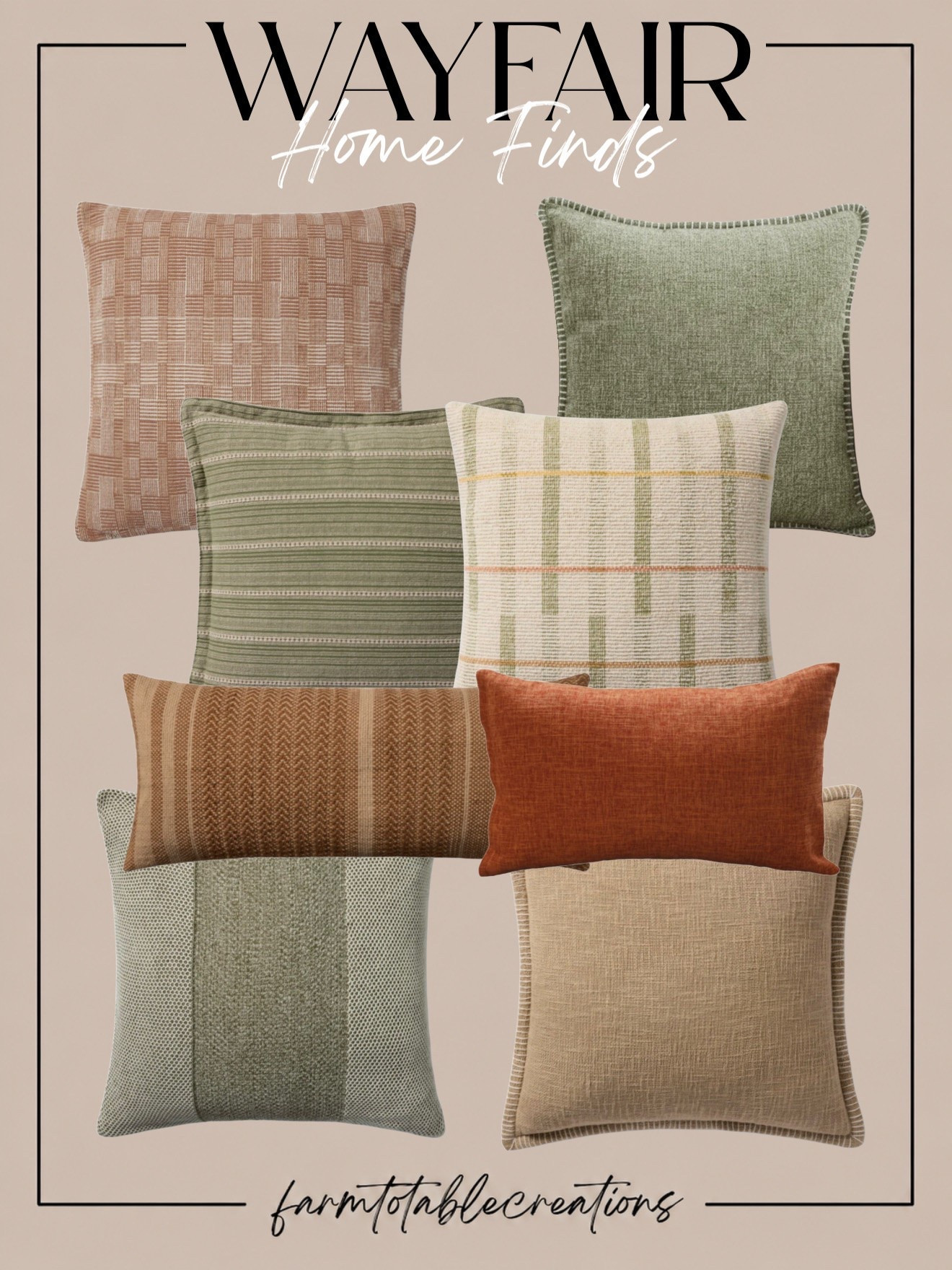 Wayfair Fall Pillow Finds 🍂

The easiest way to transition your home into fall? Swap the pillows! These Wayfair finds bring together warm rust, muted sage, soft neutrals, subtle plaid, and lots of cozy texture for that perfectly layered autumn look.

Follow @farmtotablecreations on Instagram for more cozy home finds and trending decor.

I love that these feel seasonal without screaming “fall”—mix a couple of the patterned pillows with the solids for an effortless, designer-inspired combination that can stay out well beyond the season.

#LTKHome #Wayfair #WayfairFinds #WayfairHome #FallPillows #FallDecor #FallHome #AutumnDecor #CozyHome #ThrowPillows #PillowInspo #NeutralHome #HomeDecor #CozyFall #FallHomeDecor

#LTKHome