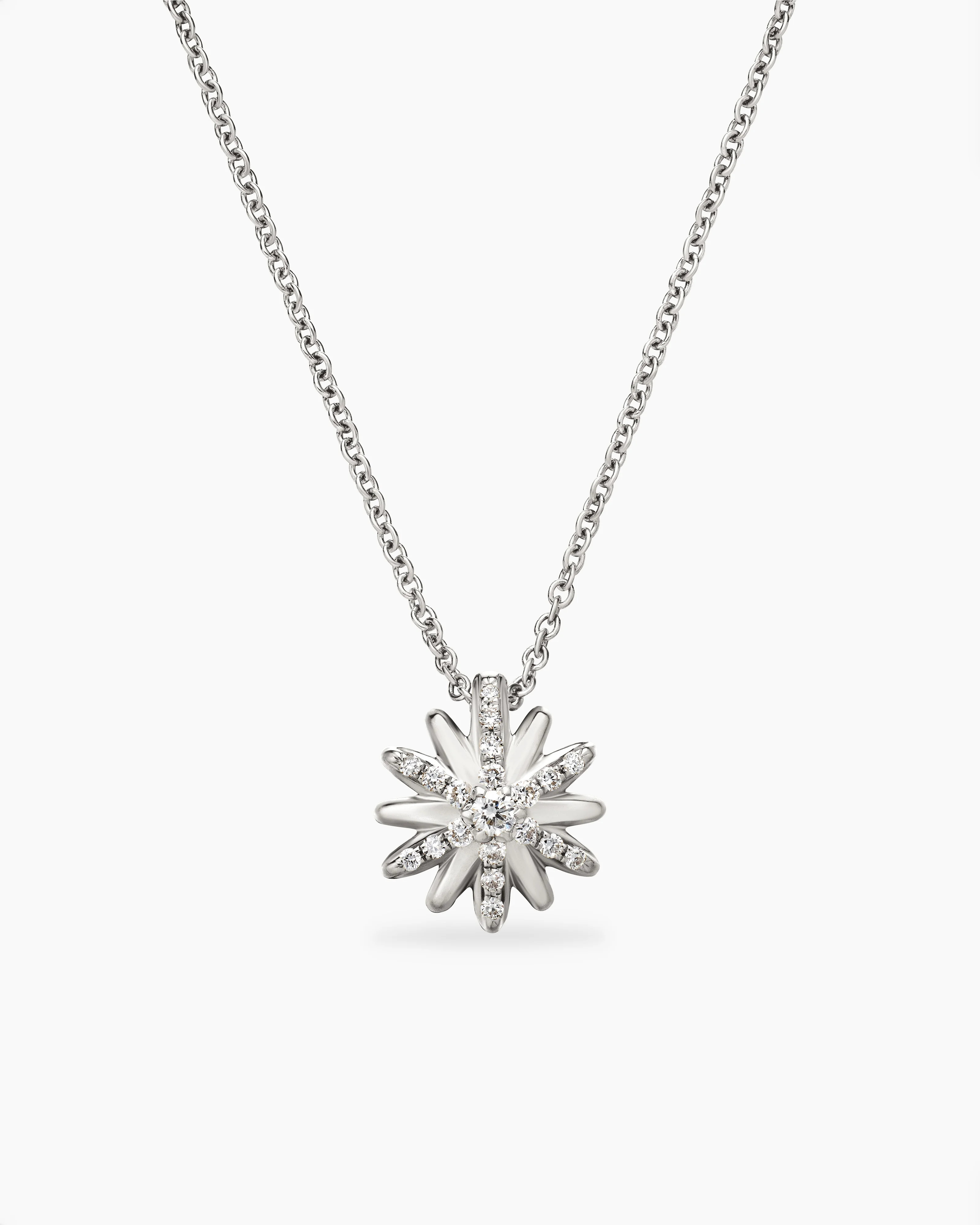 David Yurman | Petite Starburst Pendant Necklace in Sterling Silver with Diamonds, 10.5mm | David Yurman