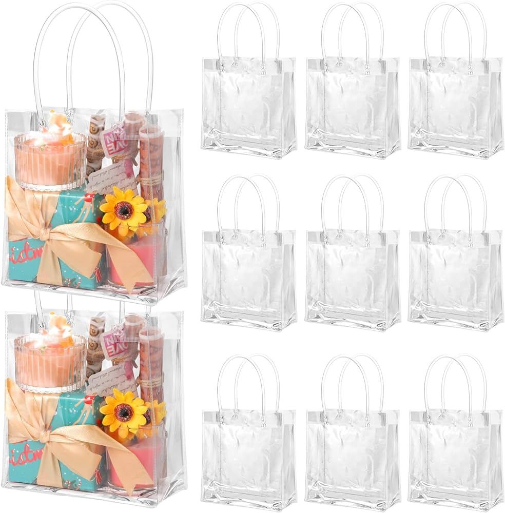 BESARME 60 Pack Clear Gift Bags with Handle, 6.3" x 5.9" x 2.8" Clear Bags Bulk Small Reusable Plast | Amazon (US)