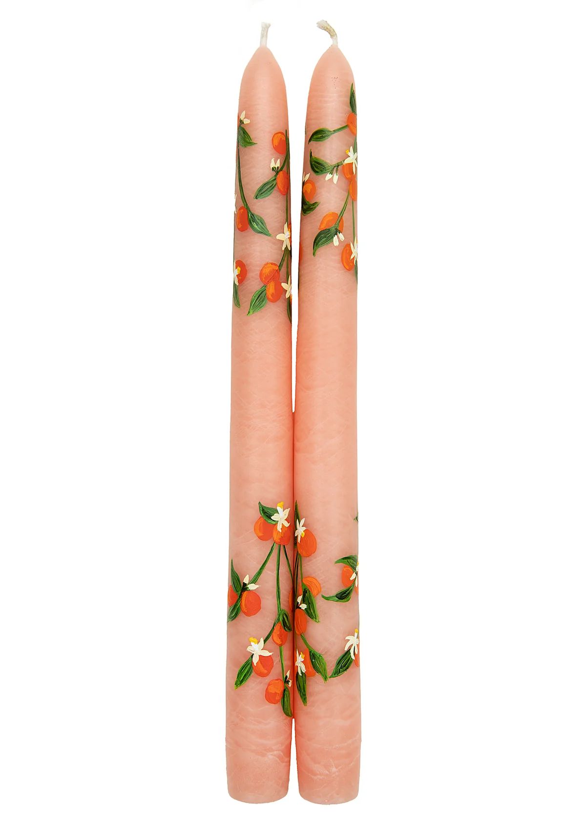 Peach Orange Blossom Hand-Painted Taper Candles Set of Two | Over The Moon