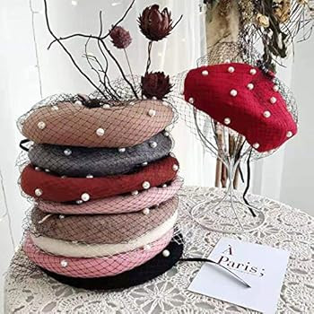 WITHMOONS Women Wool Beret Veil Fascinator Pearl Hat Wedding Party Church CW00008 | Amazon (US)