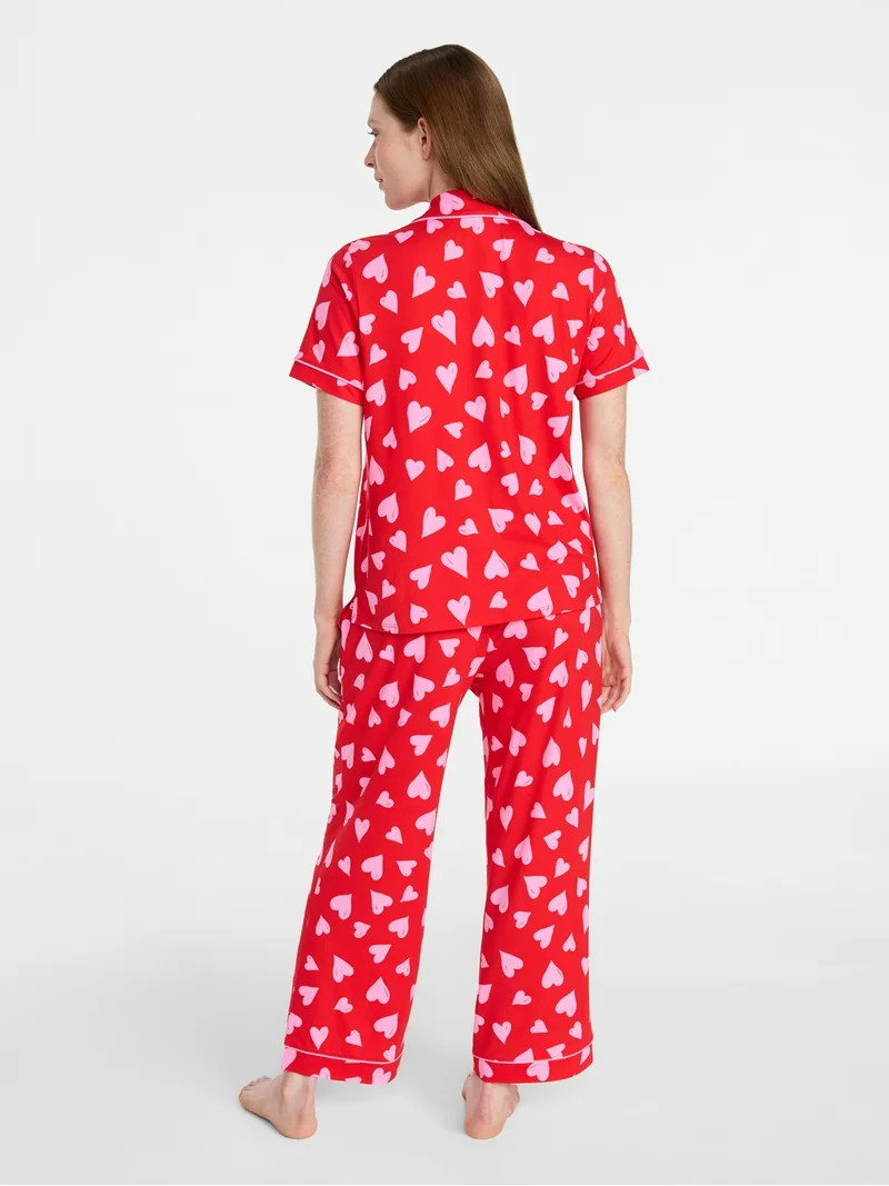 Joyspun Women's Dreamy Soft Collection Notch Knit Top and Capri Pants Pajama Set, 2-Piece, Sizes ... | Walmart (US)