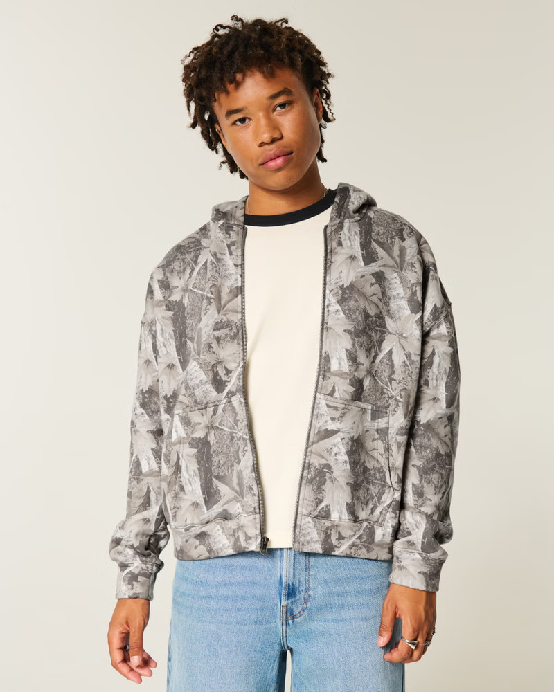 Boxy Camo Zip-Up Hoodie | Hollister (US)