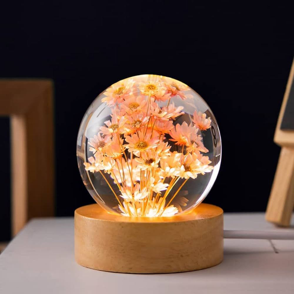 MARZIUS Flower Crystal Ball Night Light,2.4 inch Glass Ball Night Lamp with Woodern Base,Decorati... | Amazon (US)