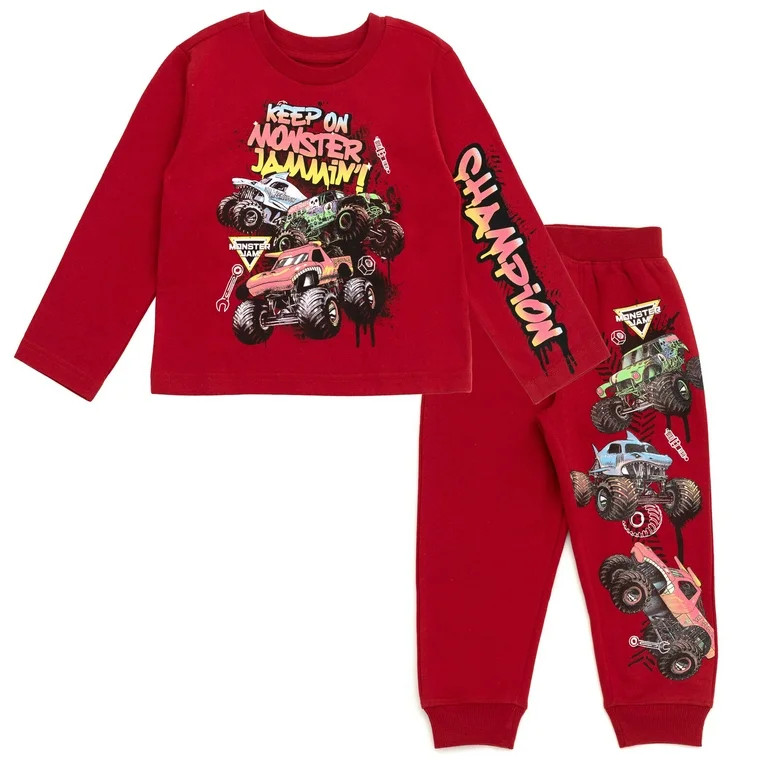 Monster Jam Grave Digger El Toro Loco Megalodon Monster Truck T-Shirt and Fleece Jogger Pants Out... | Walmart (US)