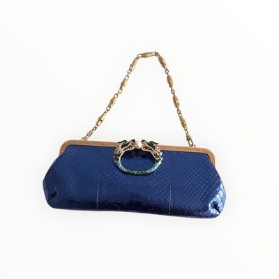 Vintage Gucci Metalic Blue Python Dragon Head Clutch | eBay US