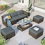 Merax 5 PCS Patio Conversation Sets, Outdoor PE Rattan Wicker Sofa with Adjustable Backrest/Coffee T | Amazon (US)