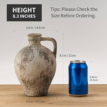 Ceramic Rustic Farmhouse Vase,8.25 inch Terracotta Vase with Handle,Neutral Clay Pot Vases Decora... | Amazon (US)