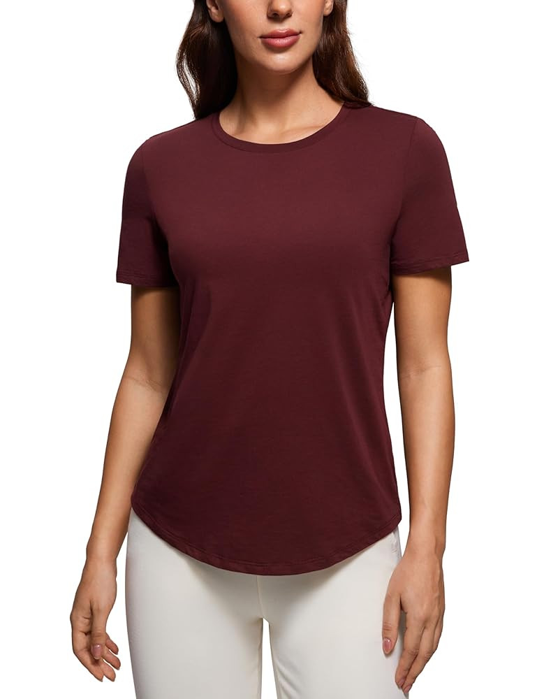 CRZ YOGA Women's Pima Cotton Short Sleeve Workout Shirts Casual Yoga T-Shirt Soft Athletic Top | Amazon (US)