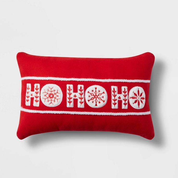 Reversible 'Ho Ho Ho'/Nordic Pattern Decorative Lumbar Pillow Red/Black - Wondershop™ | Target