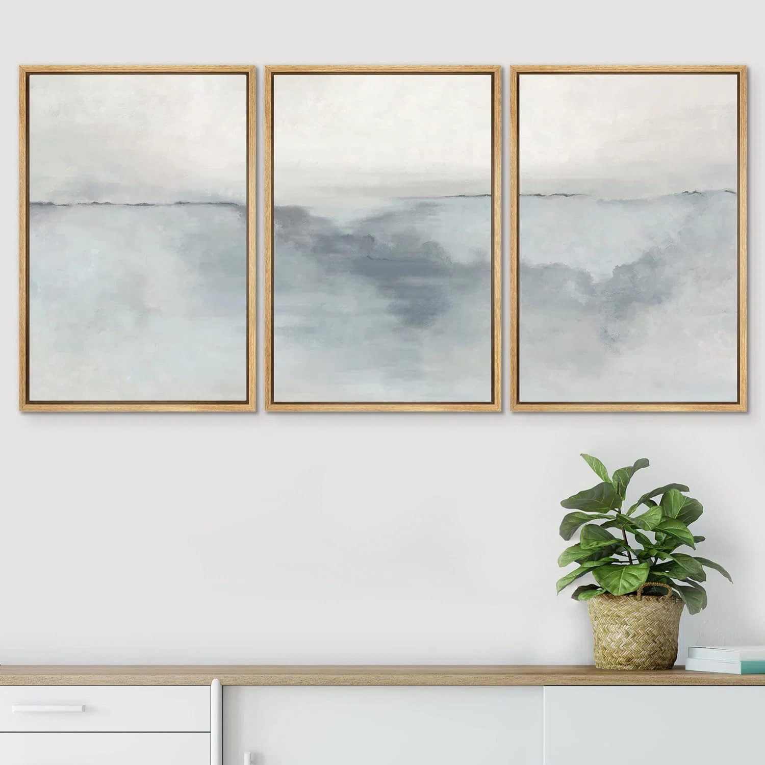 Minimal Landscape " IDEA4WALL Framed Canvas Print Wall Art Set Pastel Watercolor Gray Paint Strok... | Wayfair North America