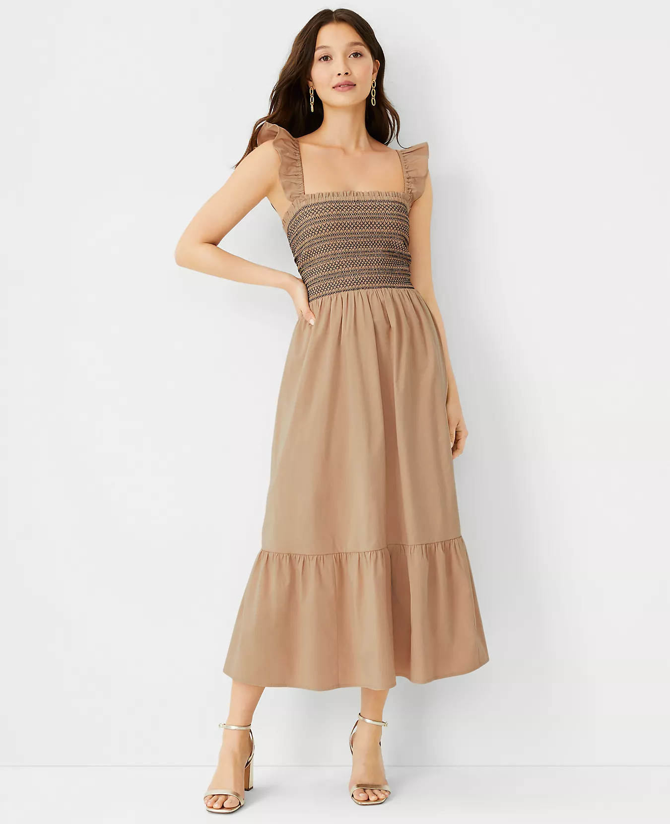Ruffle Shoulder Smocked Flare Dress | Ann Taylor (US)
