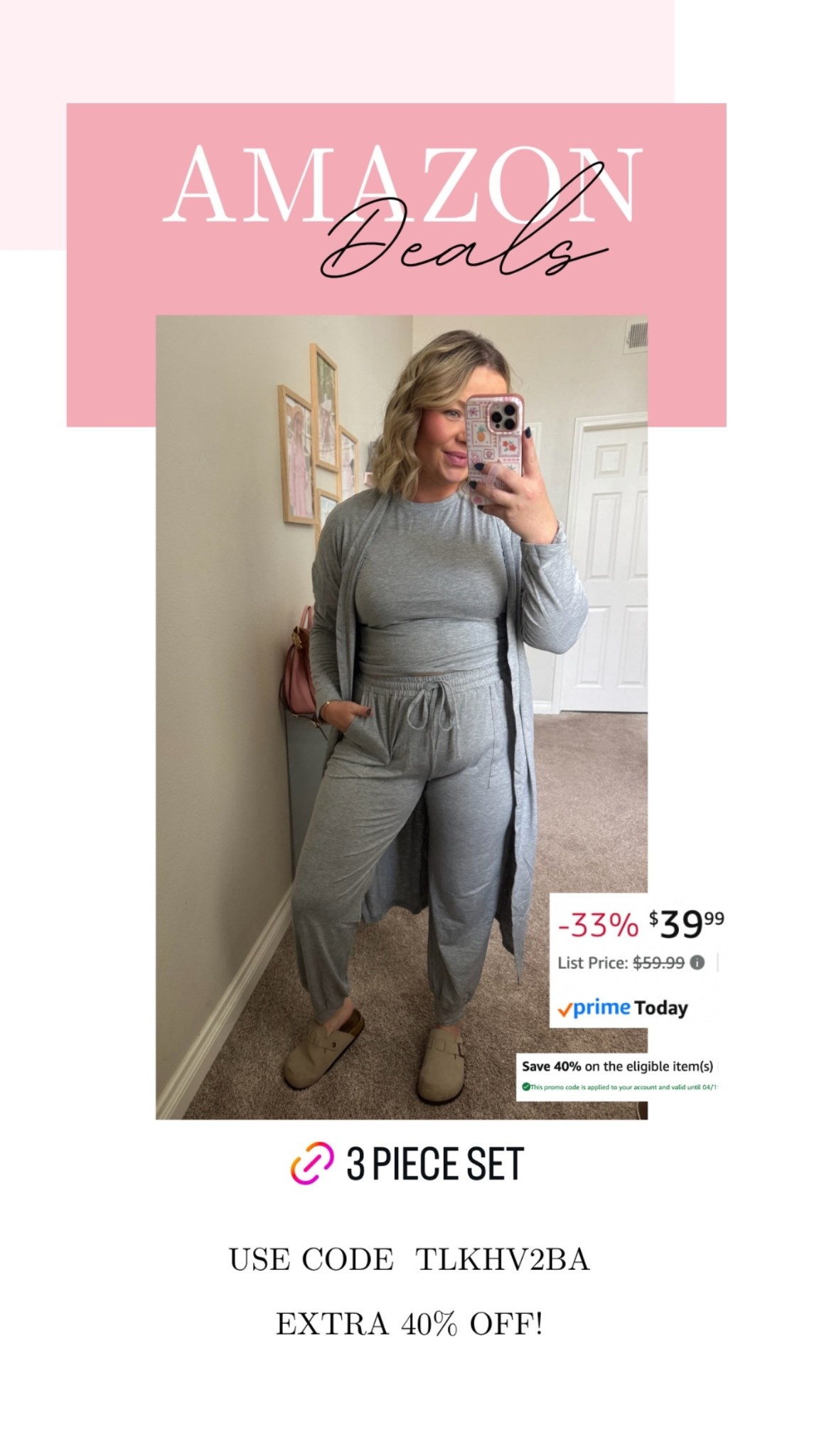 My three-piece pajama/lounge set is on deal right now! So comfy and easy to wear around the house! ￼

#LTKMidsize