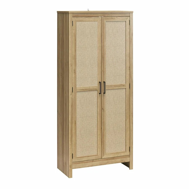 Queer Eye Wimberly Tall 2 Door Cabinet, Natural with Faux Rattan - Walmart.com | Walmart (US)