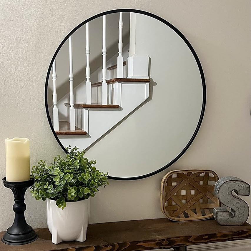 24 Inch Black Round Mirror, Wall Mounted Circle Mirror with Metal Frame, Suitable for Bathroom, Vani | Amazon (US)