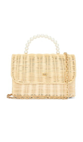Wicker Tabitha Pearl Top Handle Handbag in Natural | Revolve Clothing (Global)