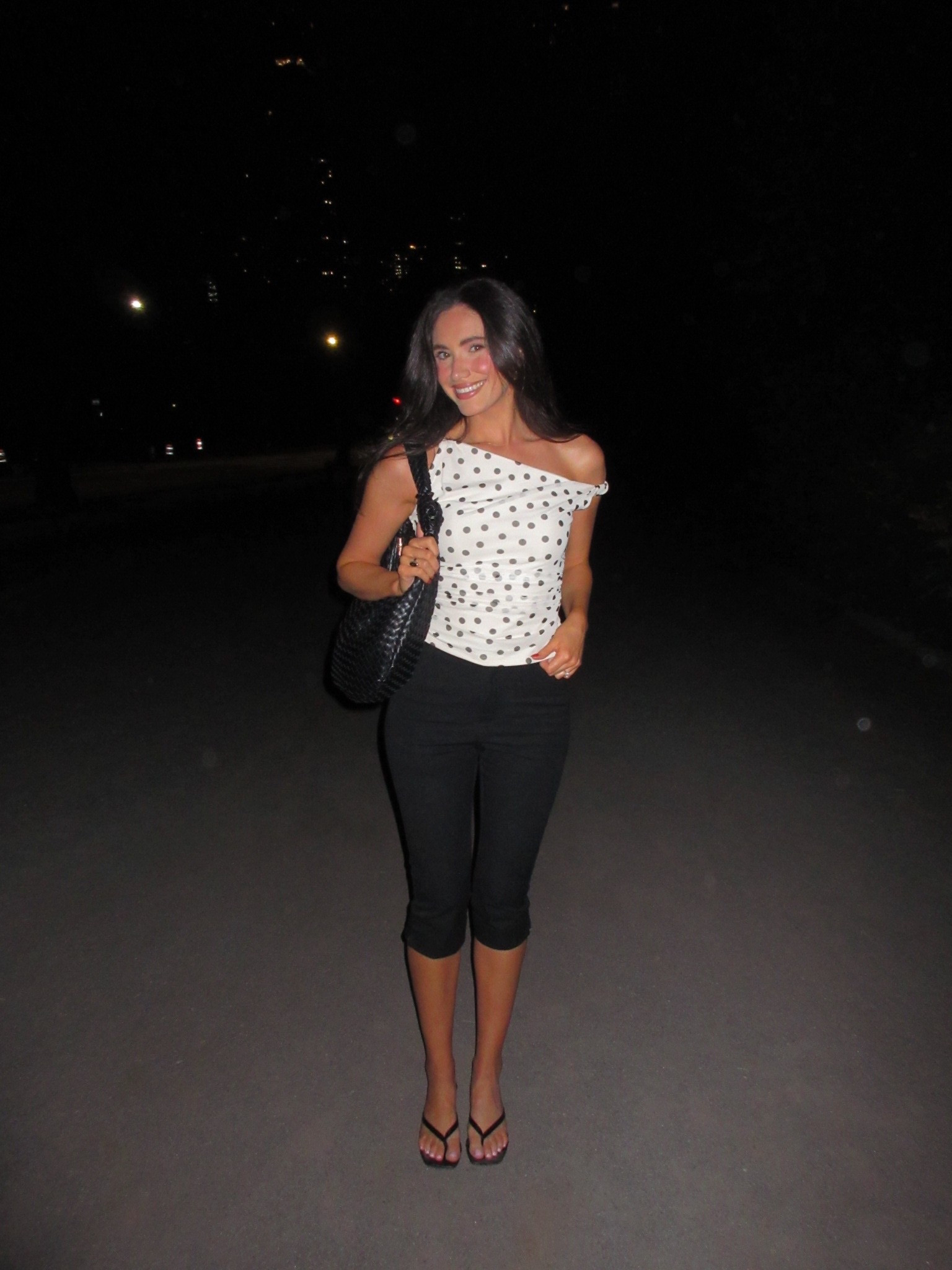 Cutest little polka dot top and comfy, flattering capris! And the best kitten heel sandals! 