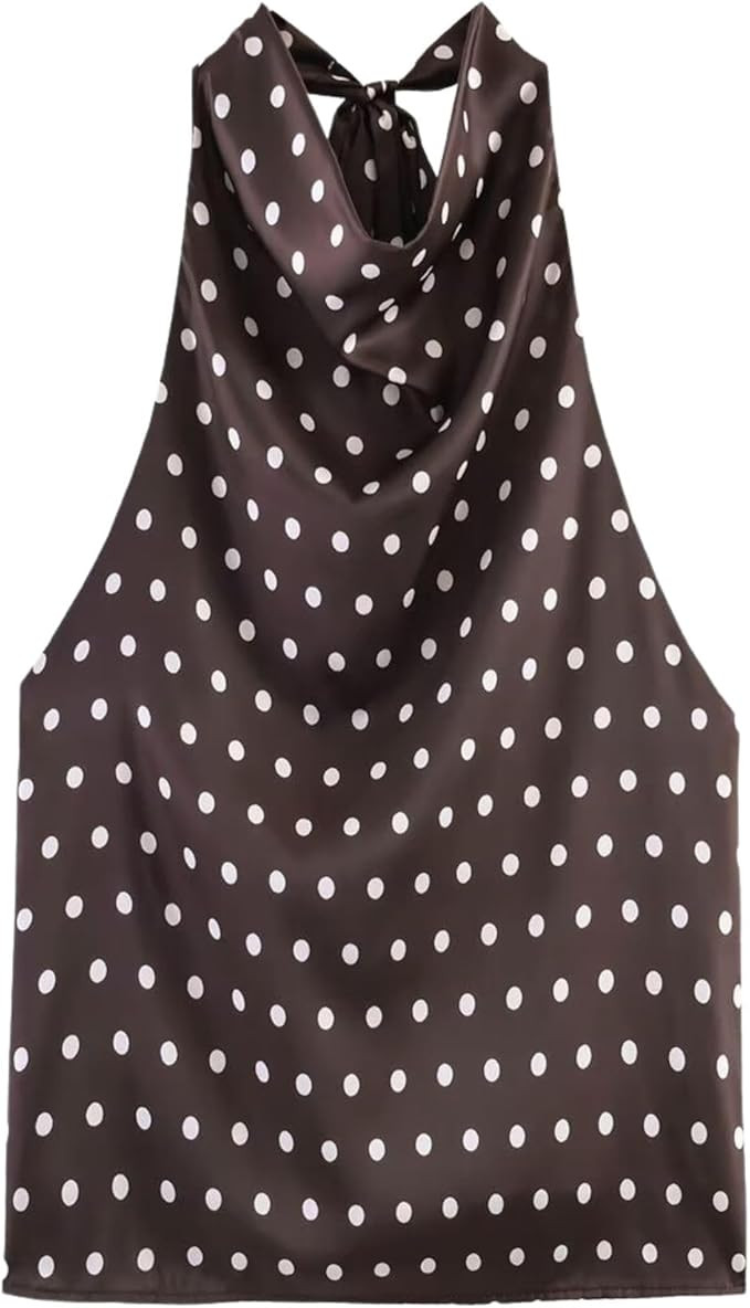 FindThy Women’s Satin Polka Dot Halter Top Trendy Cowl Neck Backless Tie Back Sleeveless Blouse... | Amazon (US)