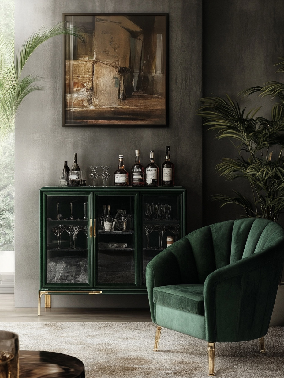 This emerald green home bar paired with a matching emerald green accent chair and a warm wood accent table creates an elegant, timeless mid-century modern home bar setup that feels both elevated and inviting. Rich green tones instantly add depth and sophistication, while wood accents ground the space and keep it warm, balanced, and livable. This combination works beautifully in living rooms, dining areas, lofts, or dedicated bar corners, making it easy to design a stylish entertaining zone at home.

A thoughtfully styled home bar cabinet like this transforms entertaining into an experience—one that feels just as special as going out, but far more personal. Emerald green furniture, glass-front bar cabinets, sculptural chairs, and subtle gold details come together to create a space that feels curated, refined, and effortlessly luxurious. Whether you’re hosting friends, enjoying a quiet evening drink, or styling a modern mid-century interior, this home bar setup proves that entertaining at home can be timeless, elegant, and undeniably stylish.

#homebar
#midcenturymodern
#emeraldgreendecor 

 #LTKHome