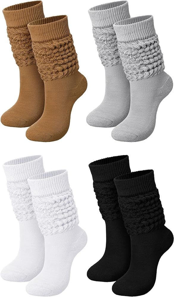 Janmercy 4 Pairs Slouch Socks for Women Girls Kids Stacked Socks Boot Socks 80s 90s Neon Slouch S... | Amazon (US)
