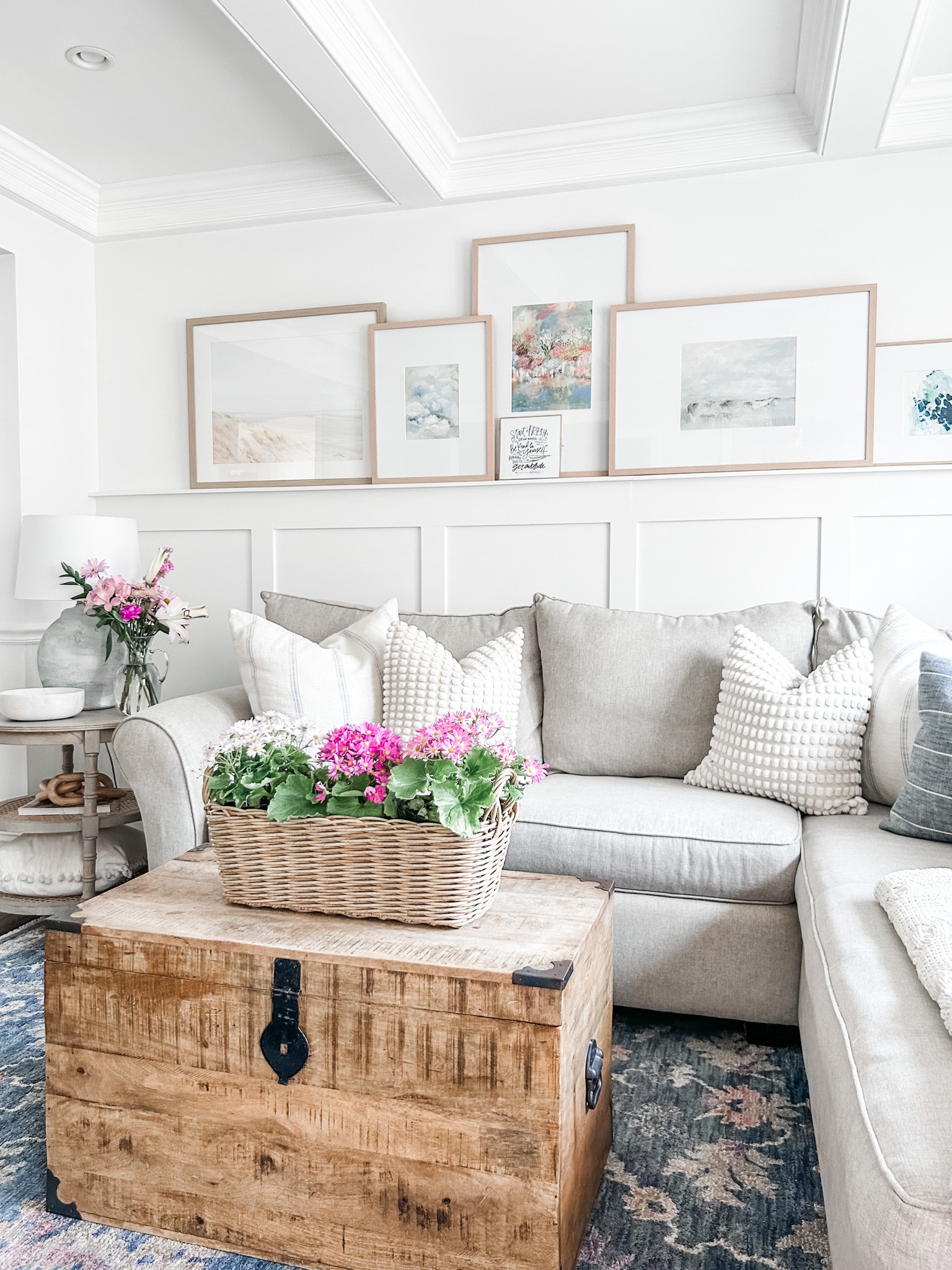 Loving the view in our living room of our new gallery wall with picture frames from Target! 

Natural light wood gallery frames, photo frames, living room decor, blue area rug, floral accent rug, Loloi area rug, mango wood round side table with cane shelves, brass floor lamp, throw pillow with Pom Pom trim, wood chain decor, coffee table decor, wood bead garland decor, woven basket, Spring art prints, coastal art prints, coastal decor, wall art, wood frames.

#LTKFind #LTKstyletip #LTKhome