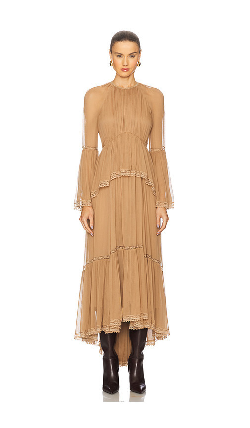 Zimmermann Peplum Flutter Dress in Brown. Size 0/XS. Also in 1/S. | Revolve Clothing (Global)