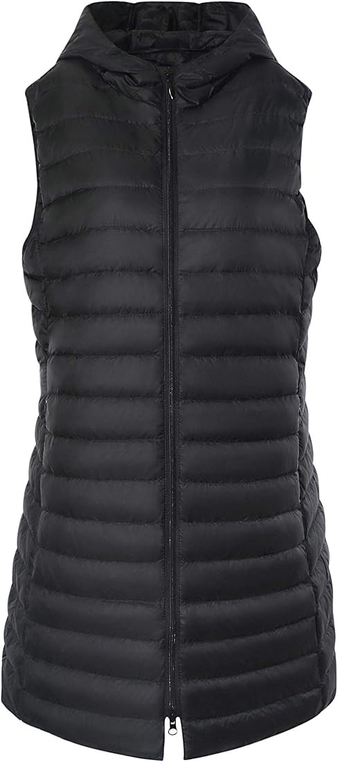 ELFJOY Women's Long Down Vest Zipper Lightweight Puffer Jackets with Hood | Amazon (US)
