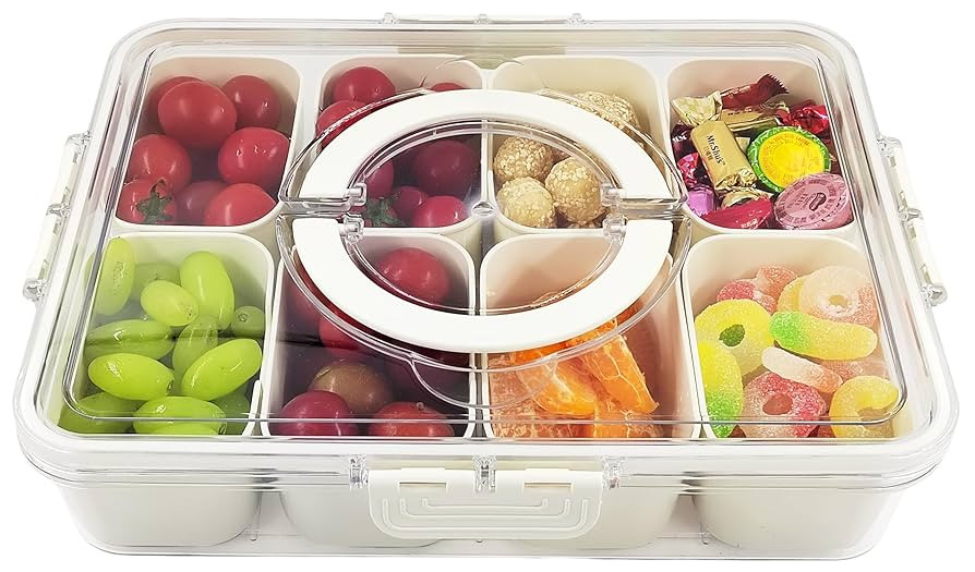 Snack Box Container, Divided Serving Tray with Lid and Handle Snackle Box Container, Snack Organi... | Amazon (US)