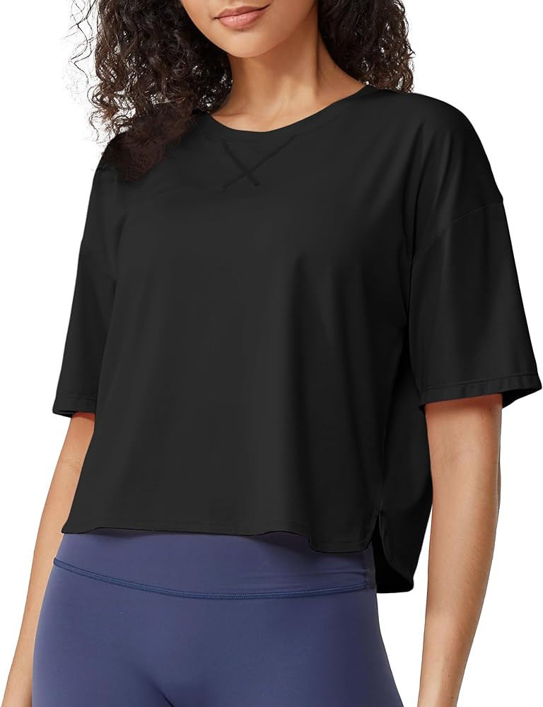 G4Free Short Sleeve Crop Workout Tops for Women Loose Fit Cotton Basic T-Shirts | Amazon (US)