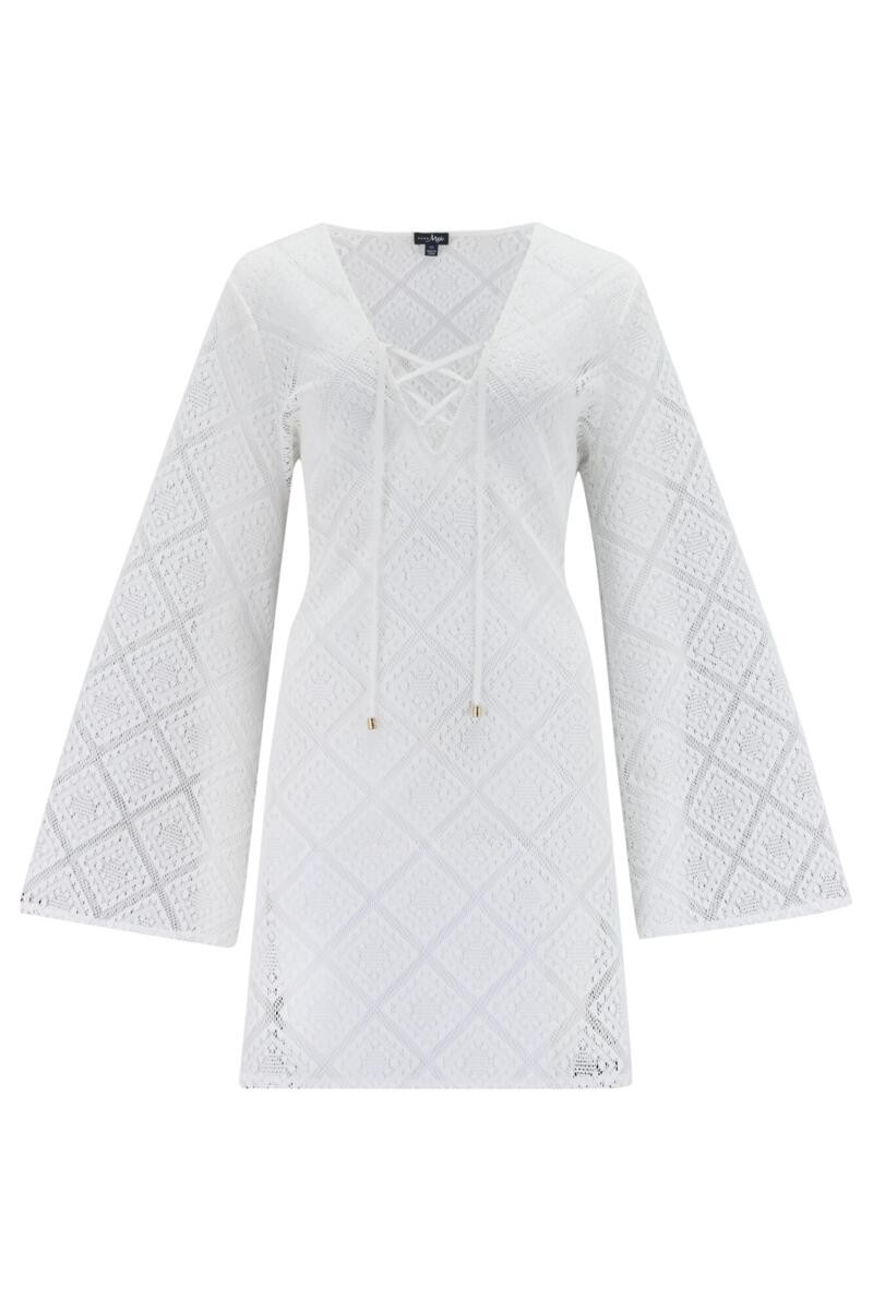 Crochet Lace Long Sleeve Beach Cover Up - Ivory | Pour Moi