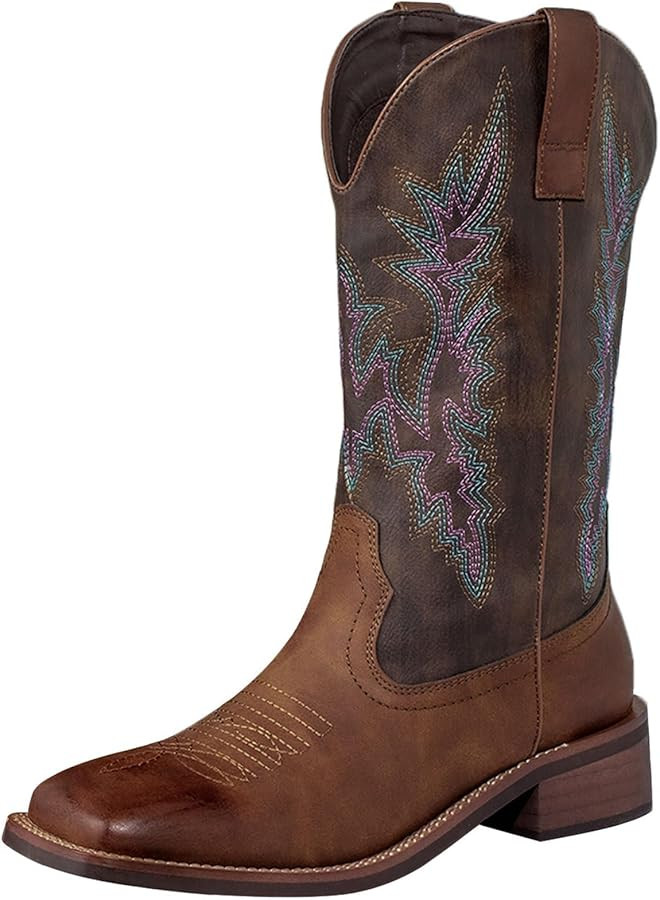 SheSole Womens Wide Calf Cowboy Boots Square Toe Low Heel Western Fashion Cowgirl Boots for Count... | Amazon (CA)