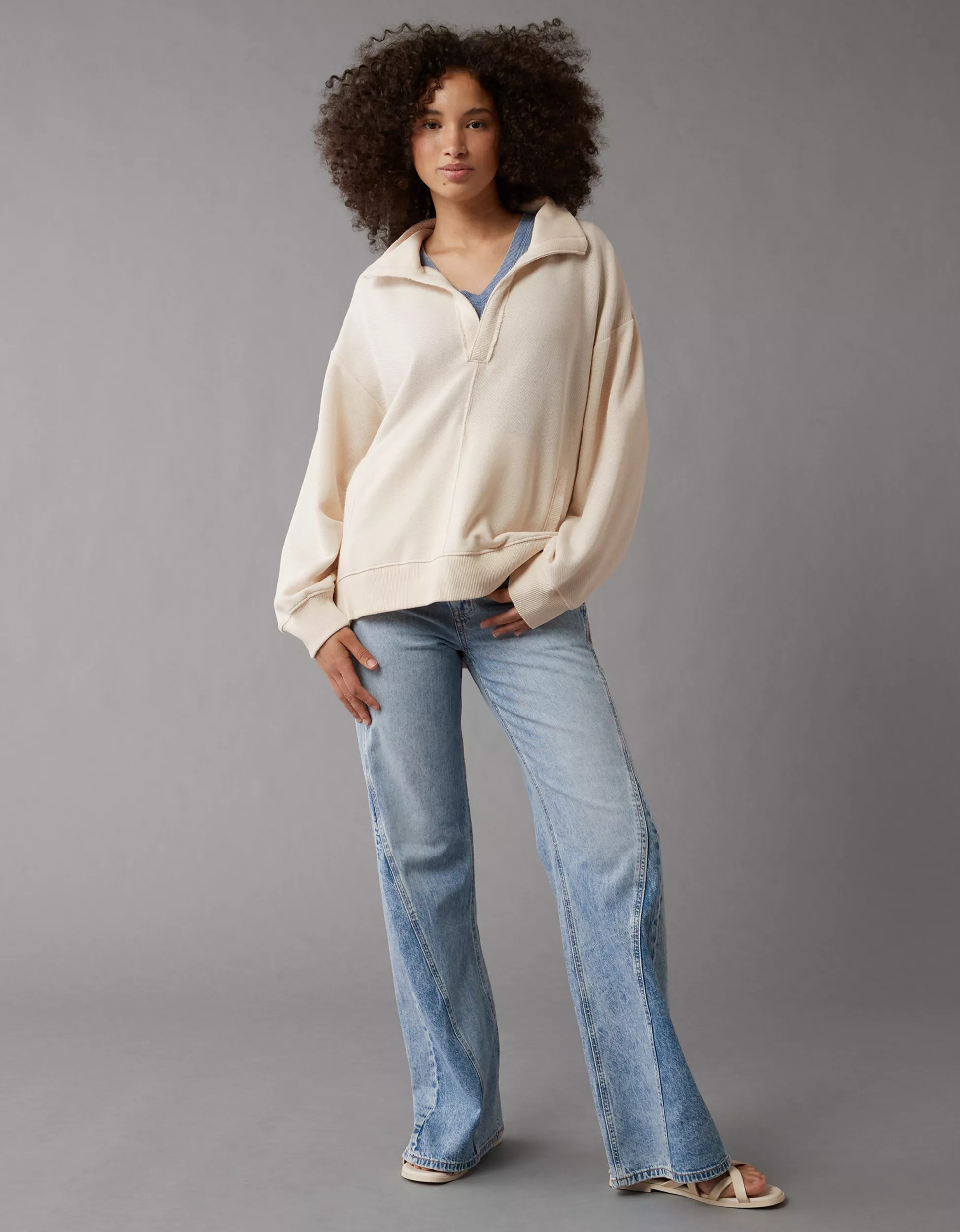 AE Oversized Big Hug Polo Sweatshirt | American Eagle Outfitters (US & CA)