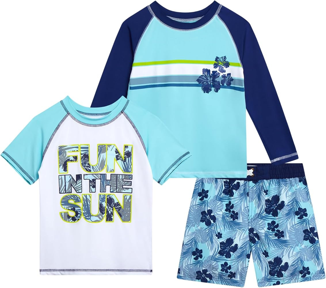 Quad Seven Boys Swim Set - 3 Piece Toddler Swim Trunks Boys Rash Guard Long Sleeve and Short Slee... | Amazon (US)