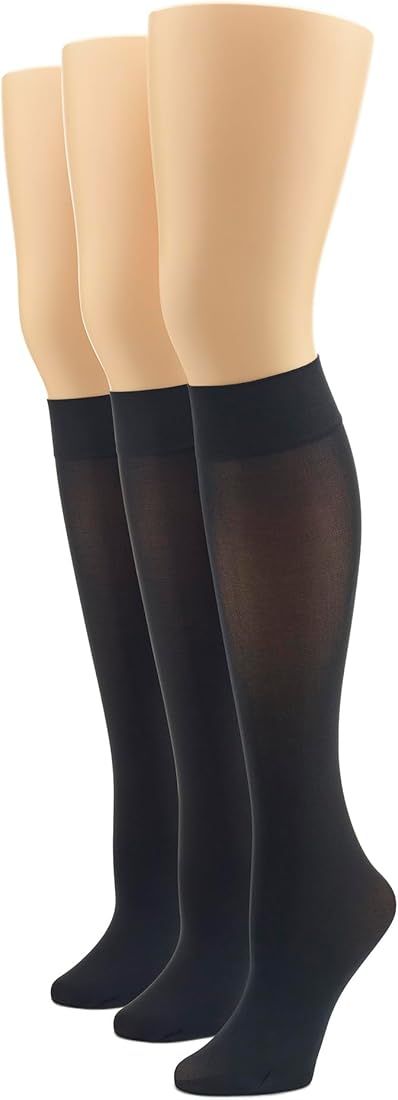 HUE Women's Soft Opaque Knee High Socks (Pack of 3) | Amazon (US)