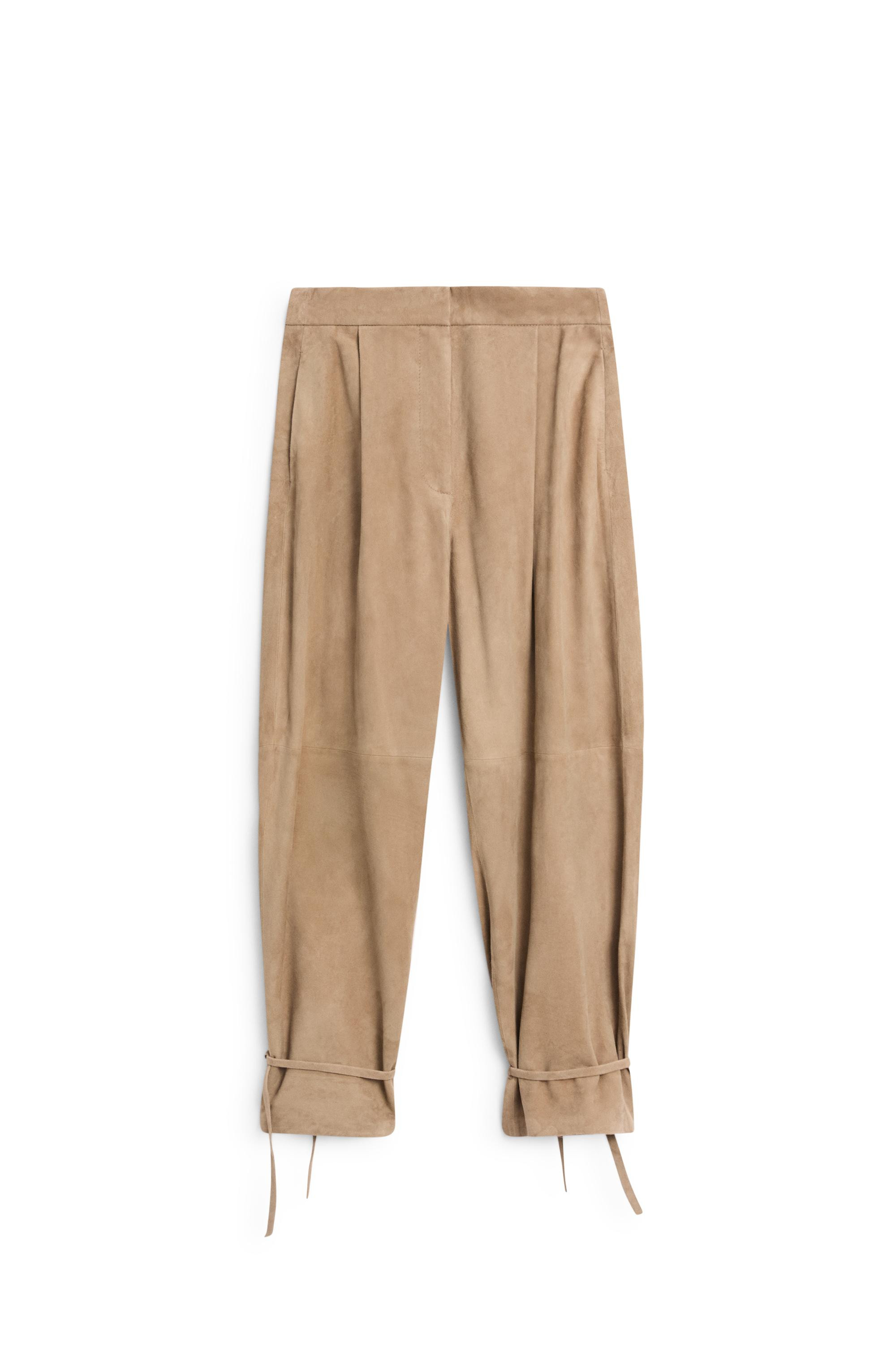Pantalon en cuir daim à bas noué - Vert | Massimo Dutti FR