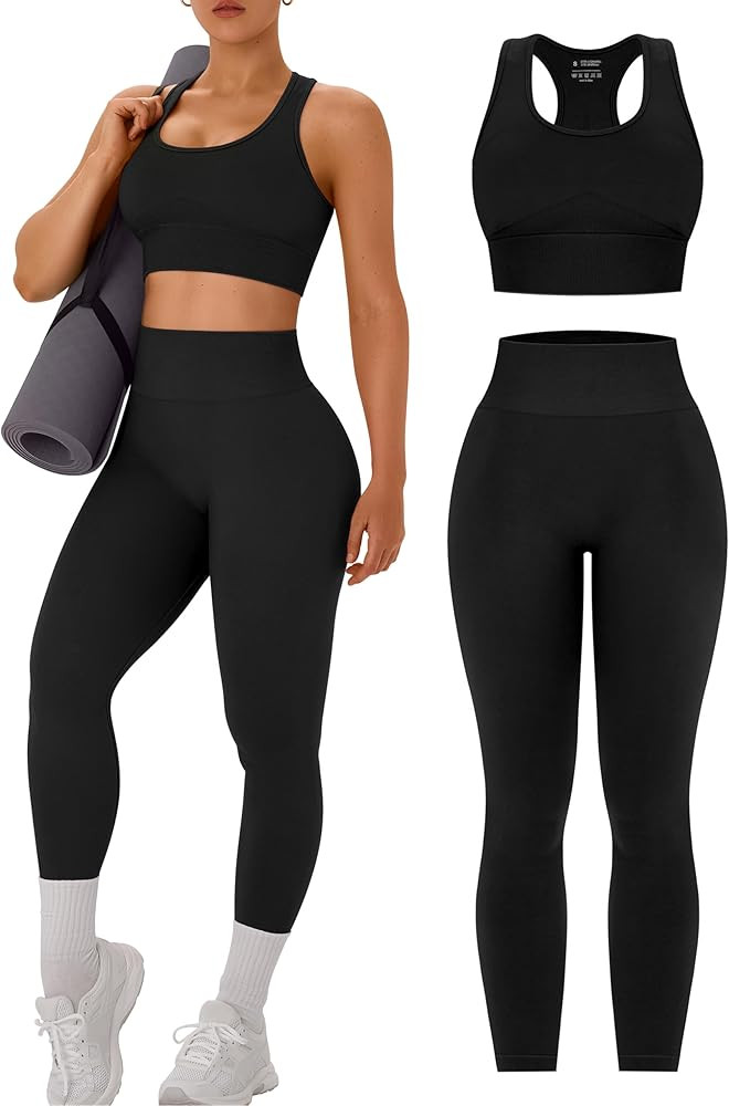 OLCHEE Womens Workout Sets 2 Piece - Acid Wash Seamless Yoga Outfits High Waist Leggings Padded R... | Amazon (US)