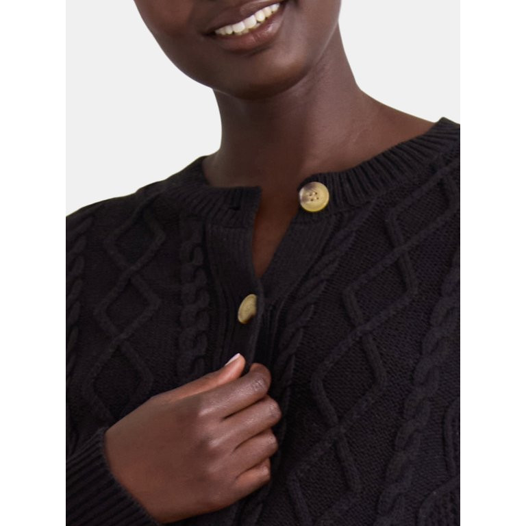 Time and Tru Women's Cable Knit Cardigan Sweater, Midweight, Sizes XS-XXXL | Walmart (US)