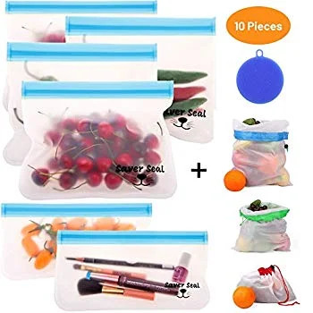 Saver Seal PREMIUM Reusable Storage Bags (6 Pack) + BONUS Produce Bags and Silicone Sponge Ideal for | Walmart (US)