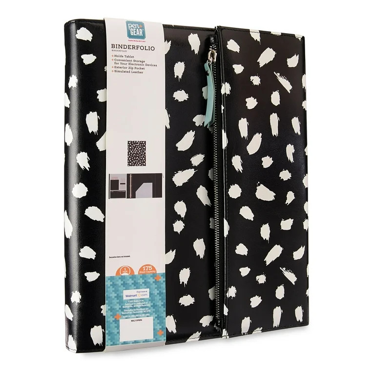 Pen+Gear Simulated Leather Binderfolio, 1”, Black and White | Walmart (US)