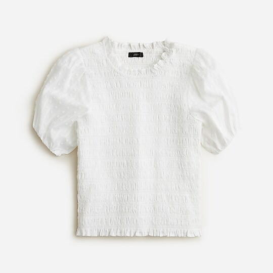 Puff-sleeve textured voile smocked top | J. Crew US