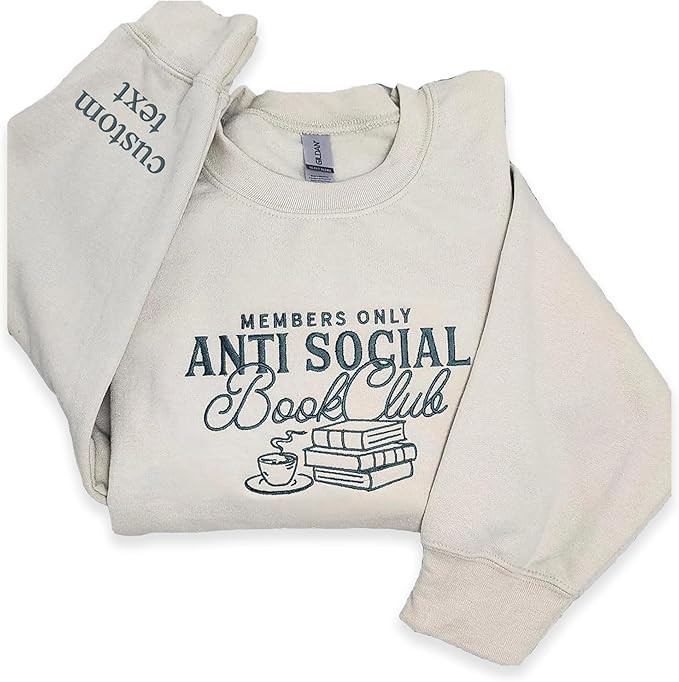 Custom Embroidered Anti Social Book Club Sweatshirt with Custom Text on Sleeve, Book Lover Gifts,... | Amazon (US)